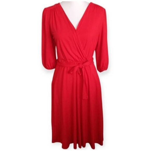 DRAPER JAMES RSVP™ TIE-FRONT FIT & FLARE DRESS RED SZ.S EUC. - Picture 2 of 9